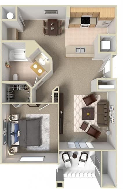 Floor Plan - 1 Bed 1 Baths