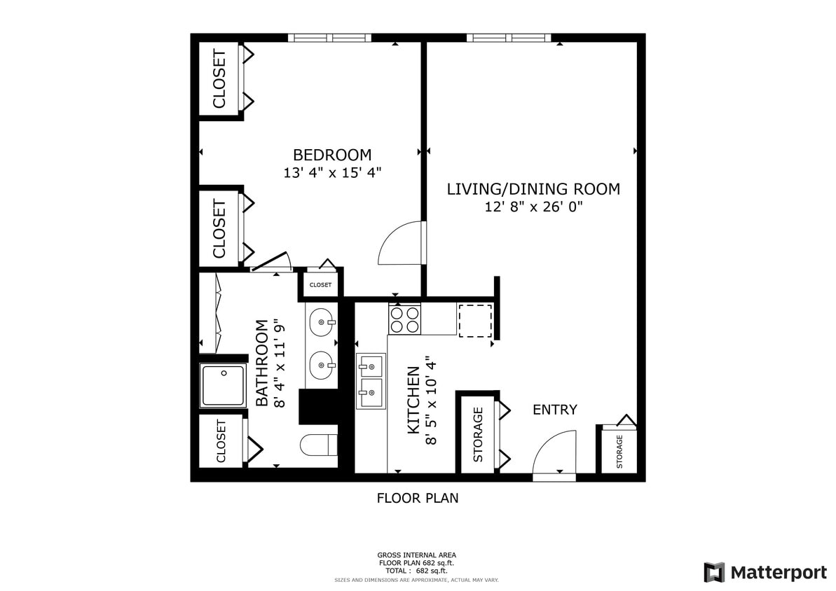 1Bedroom Floor Plan - 1BR Unfurnished