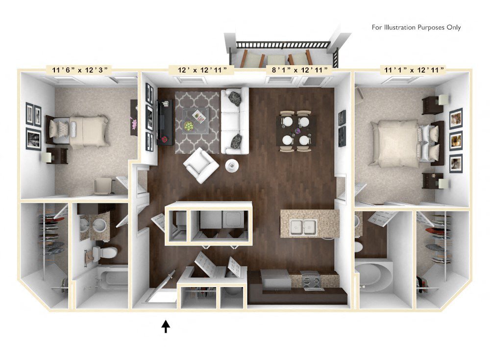 Floor Plan - The Monterey 2 BR 2 BA