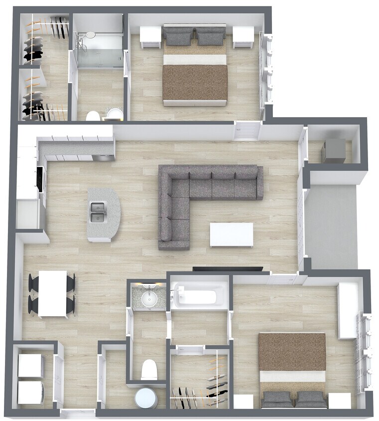 Great Acres 2 Bed - 1. Floor - 3D Floor Plan - Pike