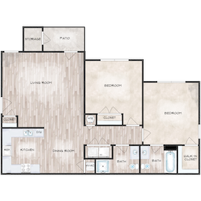 Floor Plan - 2x2 1,050 SqFt