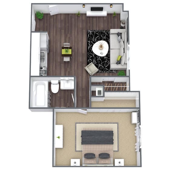 Floor Plan - A1: 1 Bed 1 Bath