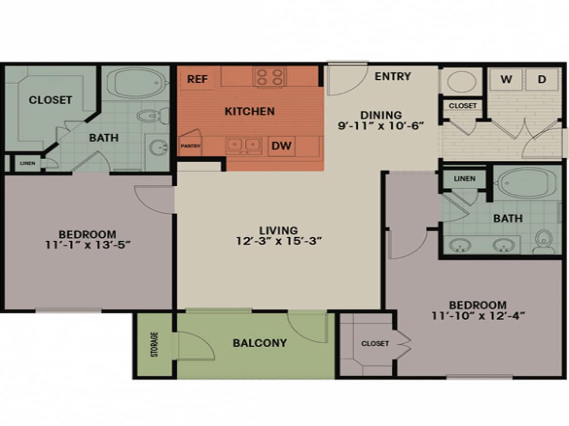 Floor Plan - 2 Bedroom, 2 Bath 1165 sqft D