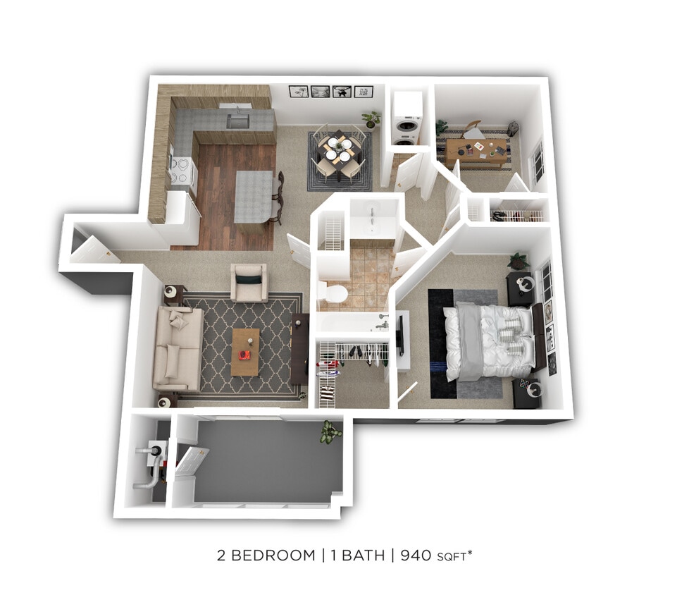 Floor Plan - Two Bedroom - 940 sqft - 55+