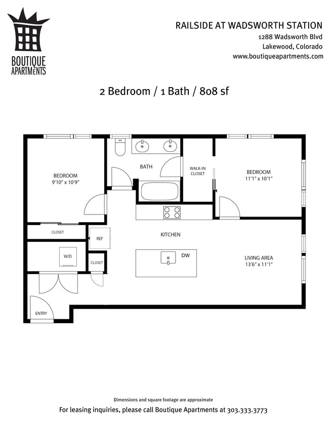 2BR/1BA, 808sf - The Zephyr