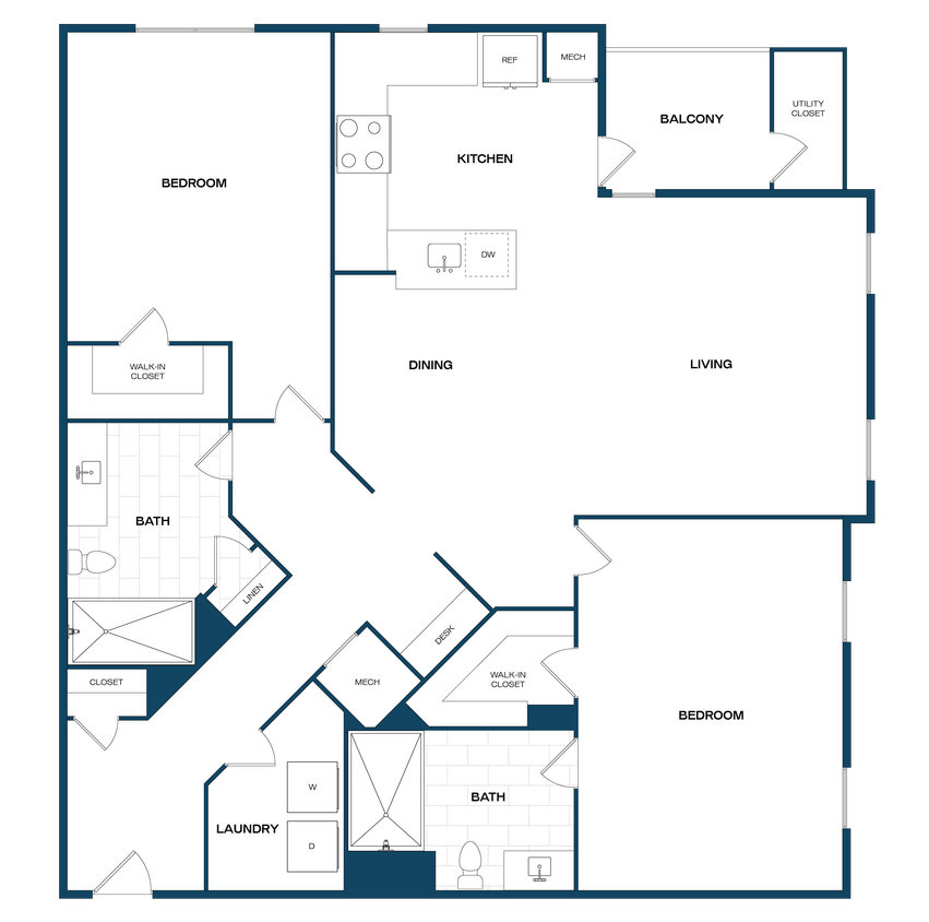 Floor Plan - 2 Bed/2 Bath-B2