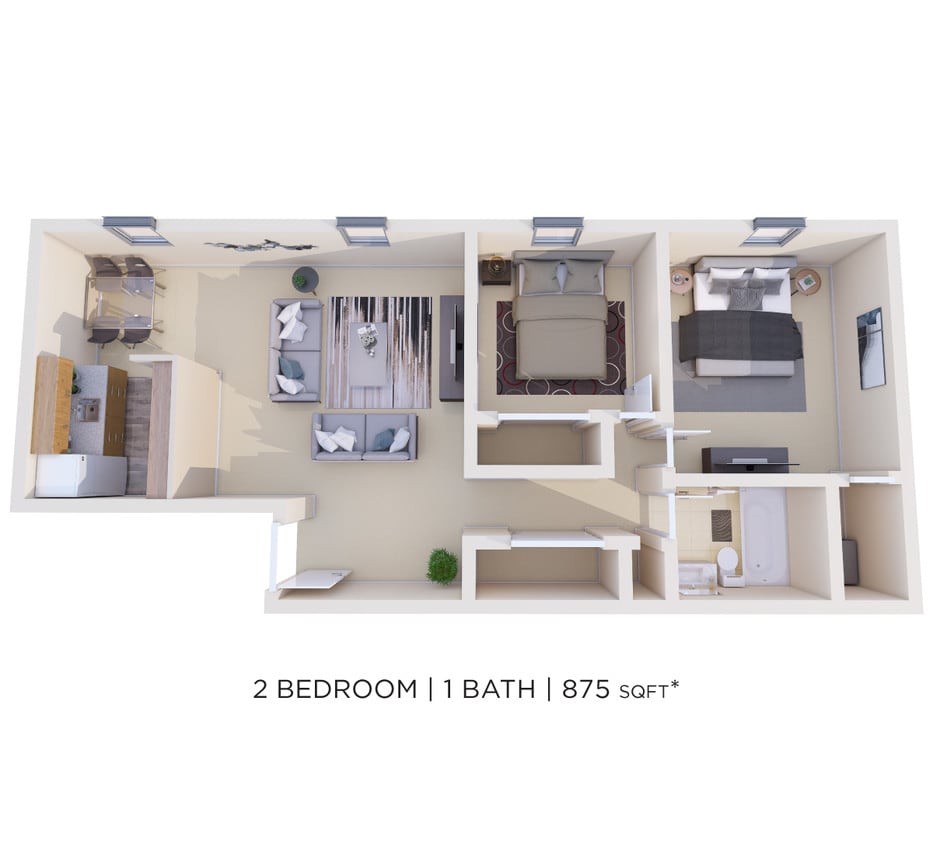 Floor Plan - Two Bedroom - 875 sqft