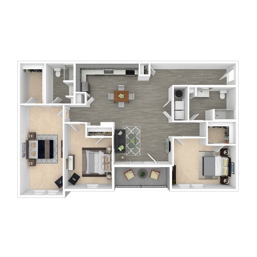Floor Plan - 3 bedroom/2 bath, center unit