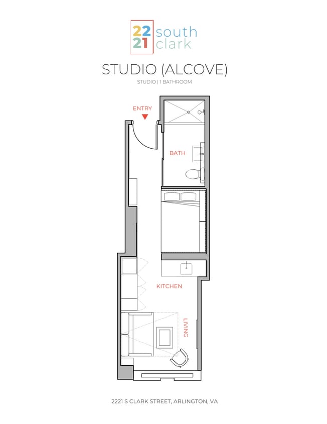 Studio Alcove Floor Plan - Studio 1 Bath - A