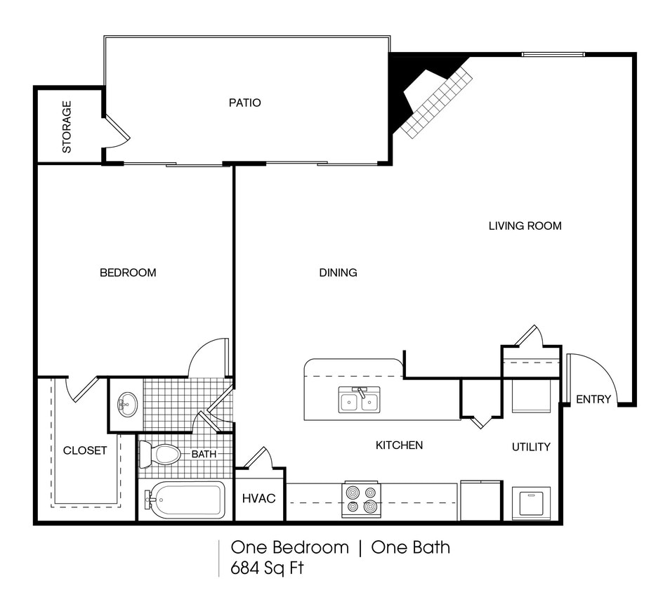 FP_Timber Ridge_A9_684 SF.jpeg - 1 bedroom 1 bath
