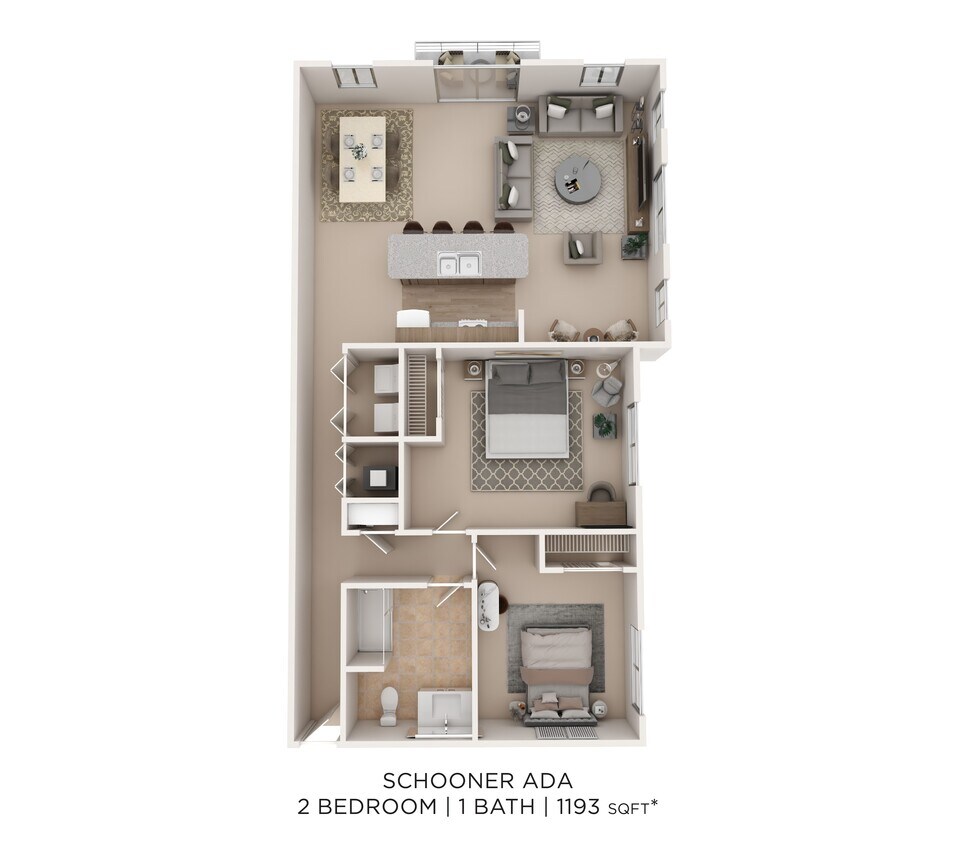 Floor Plan - Two Bedroom 1 Bath- 1193 sqft