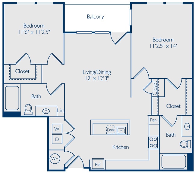 Floor Plan - 2 Bed 2 Bath B2A2