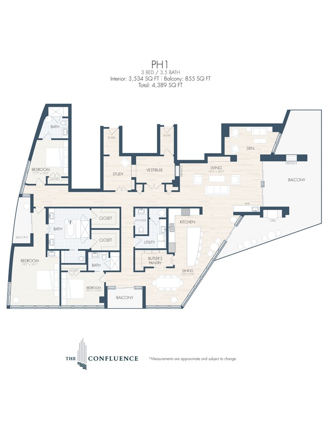 Floor Plan - PH1 | Tower Penthouse 3 Bedroo