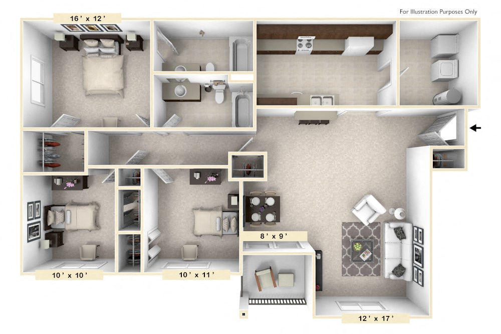 Floor Plan - The Belgian 3 BR 2 BA