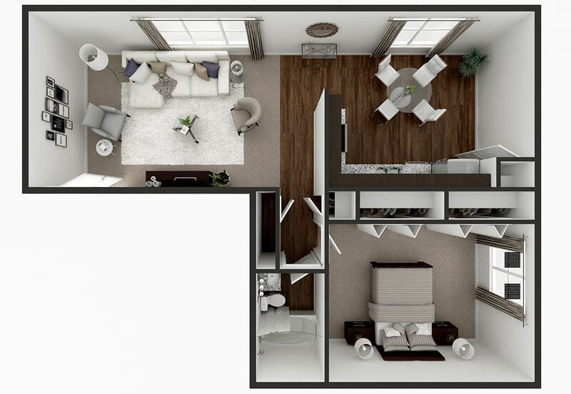 Floor Plan - 1 Bedroom 1 Bath  780 sq ft