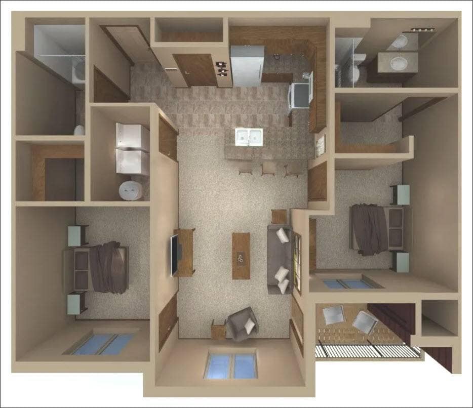 Floor Plan - 2bd2ba 1st & 3rd Floors
