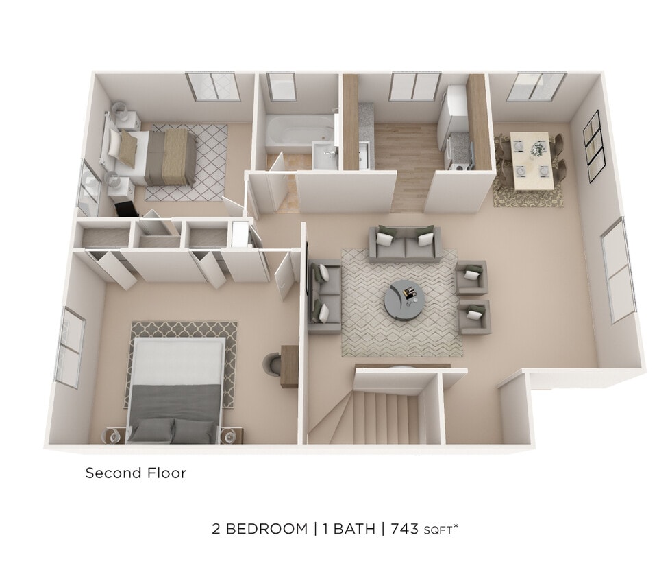 Floor Plan - Two Bedroom - 743 sqft