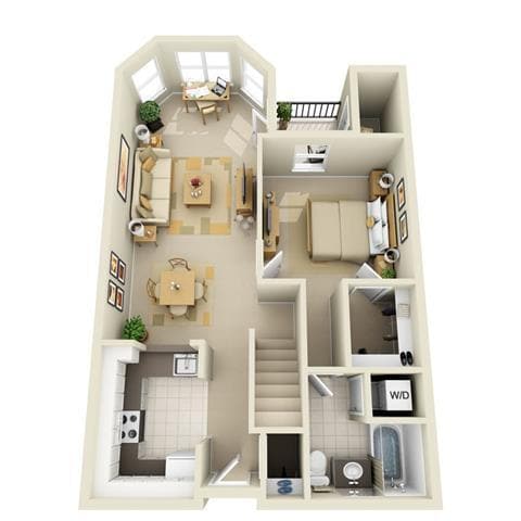 Floor Plan - Mid 1BR 1BA Loft