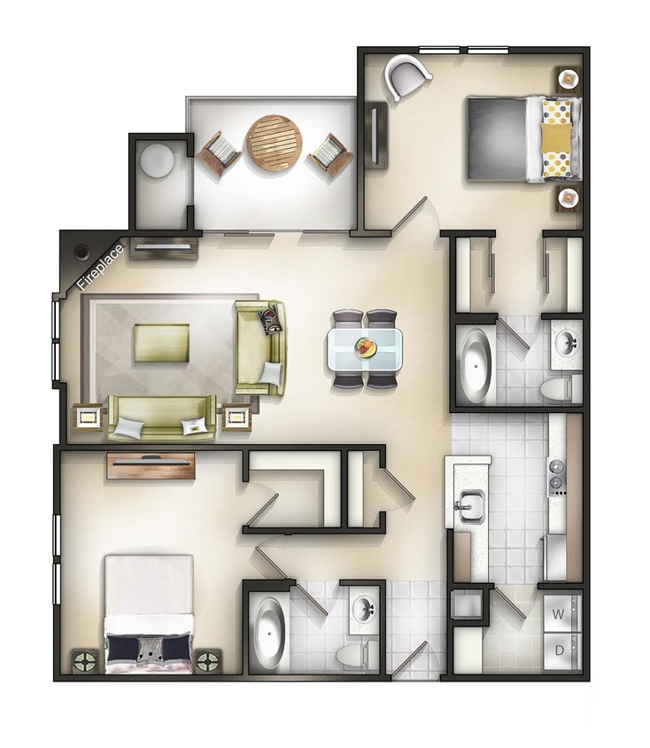 Floor Plan - 2 Bedroom 2 Bath Chestnut at Baker II
