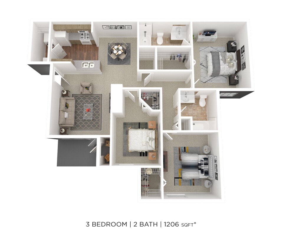 Floor Plan - Three Bedroom 2 Bath