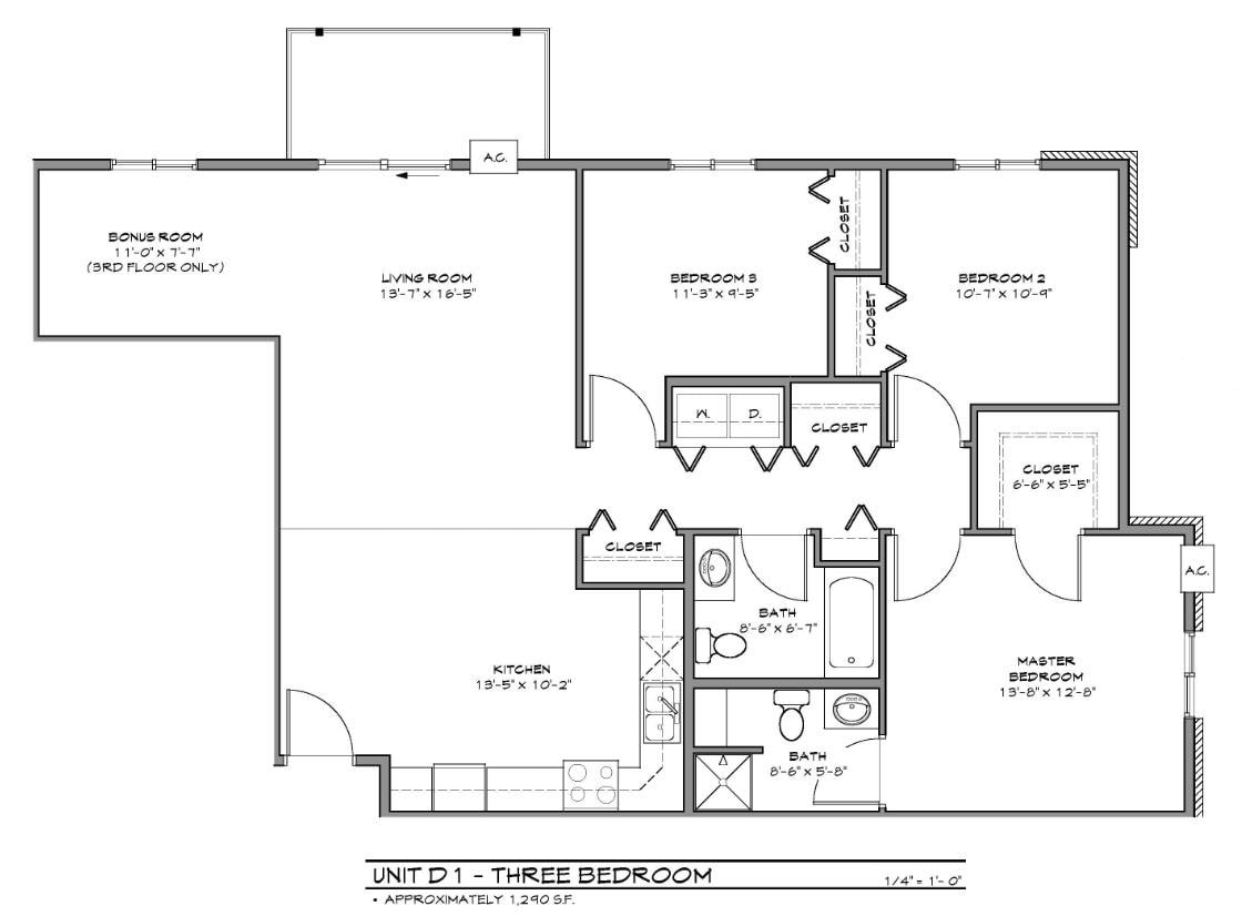 3 Bed + Den - 3rd Floor Only - Roosevelt