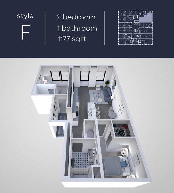 Floor Plan - Unit F - 2B/1B