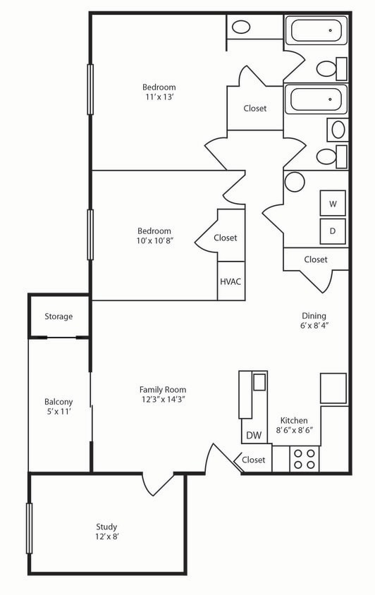 Floor Plan - 2 Bedroom  2 Bath  Den