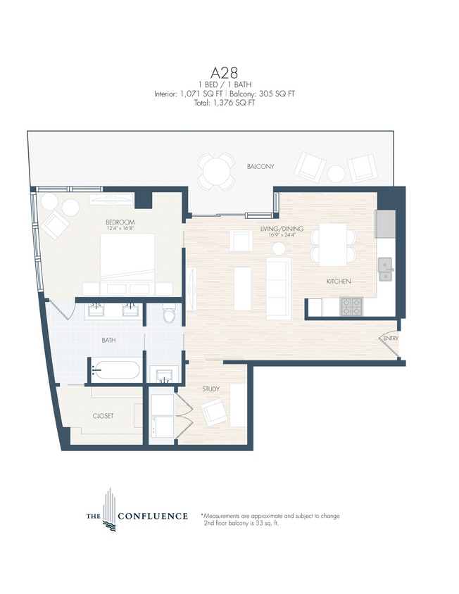Floor Plan - A28 | Midrise 1 Bedroom/Study