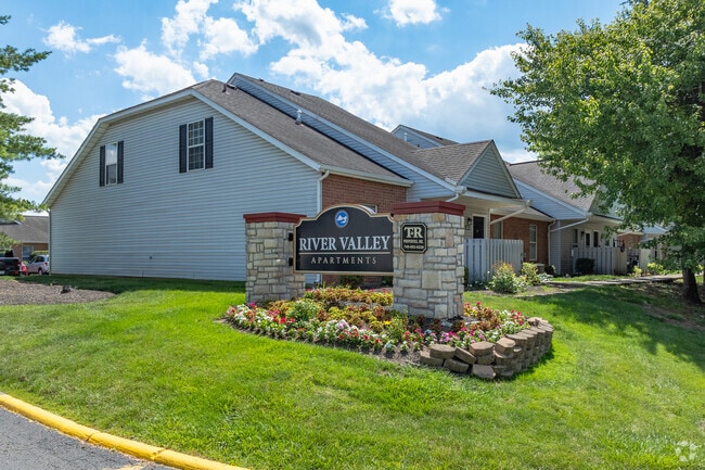 Front entrance sign for River Valley Apartments in Lancaster, OH. - River Valley