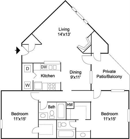 Floor Plan - Windsor  2BR 2BA 1055 sq ft