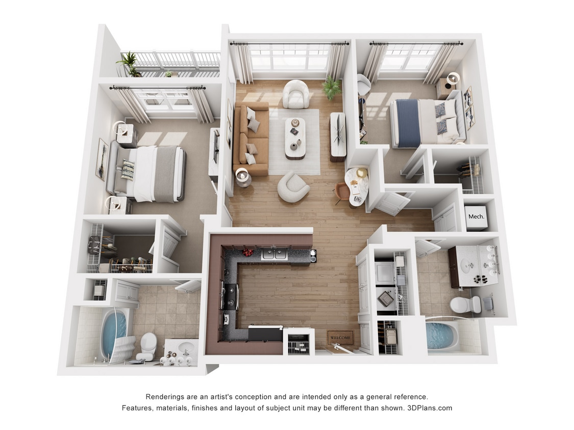 B2 Ellis_2Bed_2Bath_1163 Sq Ft - B2 ELLIS - 2 Bedroom, 2 Bathroom