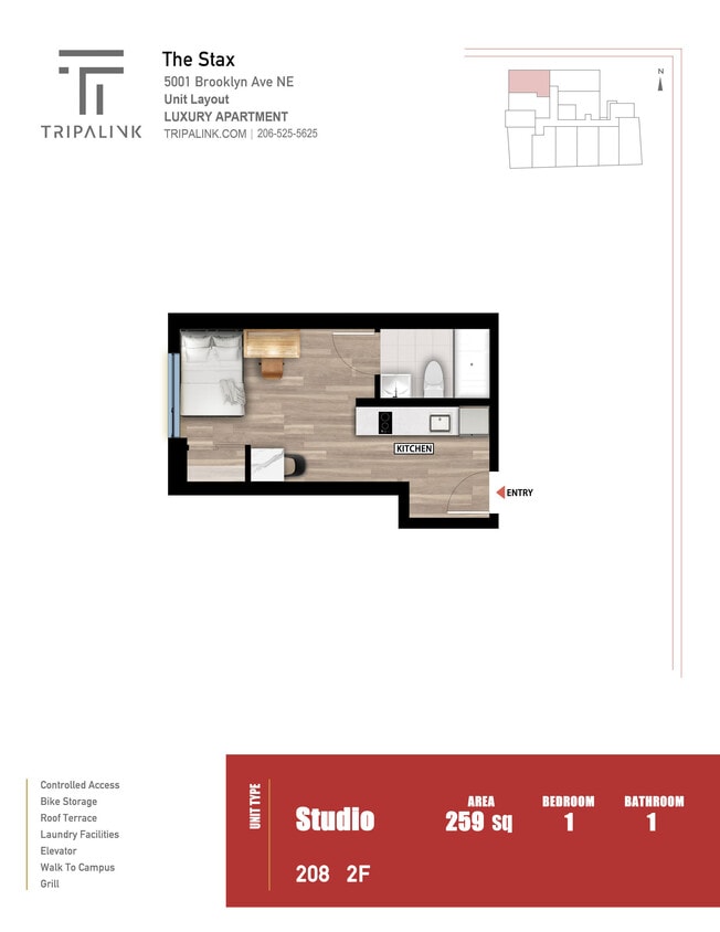 Floor Plan - Studio - 259 sqft