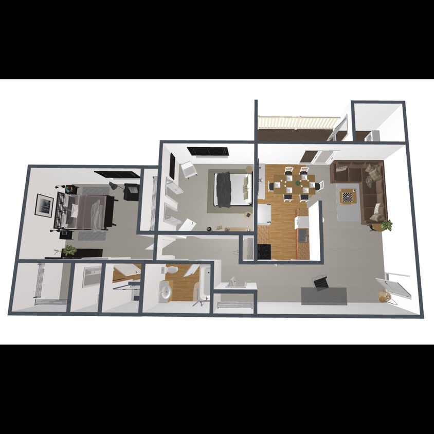 J Floor Plan - 2 Bedroom, 2 Bath - J-C
