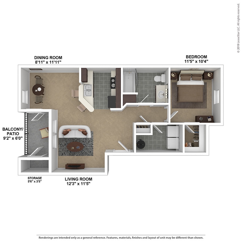 Floor Plan - 1 Bedroom, 1 Bath 766 sq. ft. - Alpine