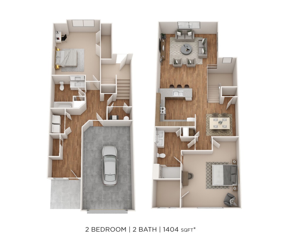 Floor Plan - Two Bedroom 2 Bath Brownstone- 1404 sqft