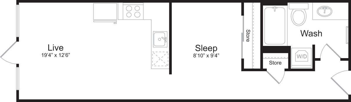 Floor Plan - Open 1 Bedroom H