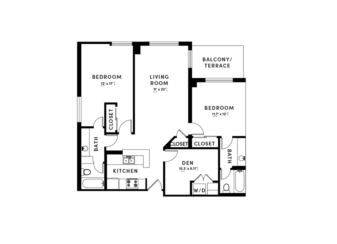 Floor Plan - 2 Bed/2 Bath Den-D-TE2A