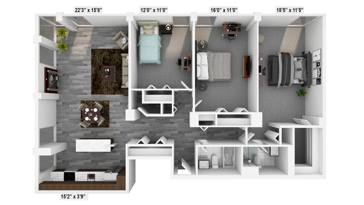 Floor Plan - 3 Bed 2 Bath Deluxe B