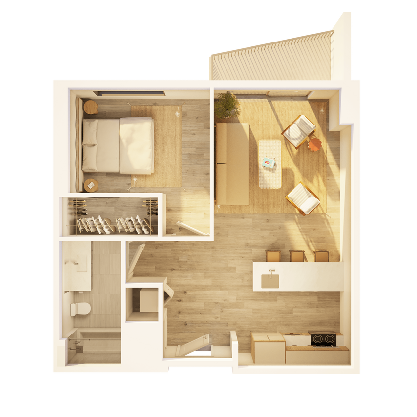 Floor Plan - West 1 BR Balcony Promenade A