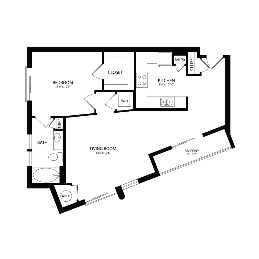Floor Plan - 1 Bedroom, 1 Bath 807 SF A6