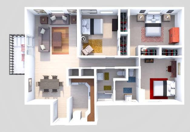 Floor Plan - C1 3 Bedroom 1.5 Bath Garden