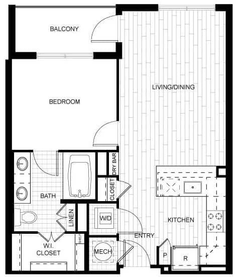Floor Plan - 1 Bed/1 Bath-F_A02A