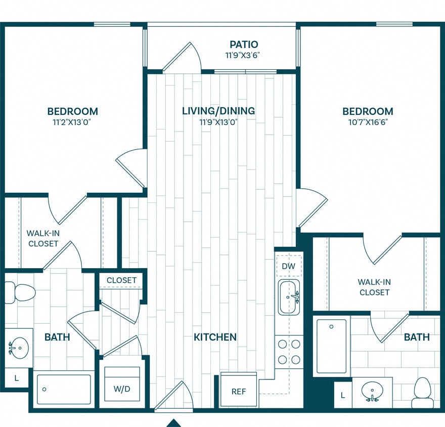 Floor Plan - 2 Bed/2 Bath-B1