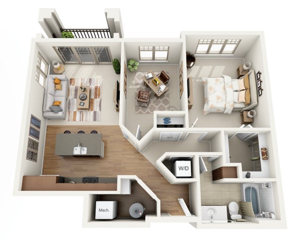 Floor Plan 1F | Wells Street Station | Apartments in Delafield, WI - 1F