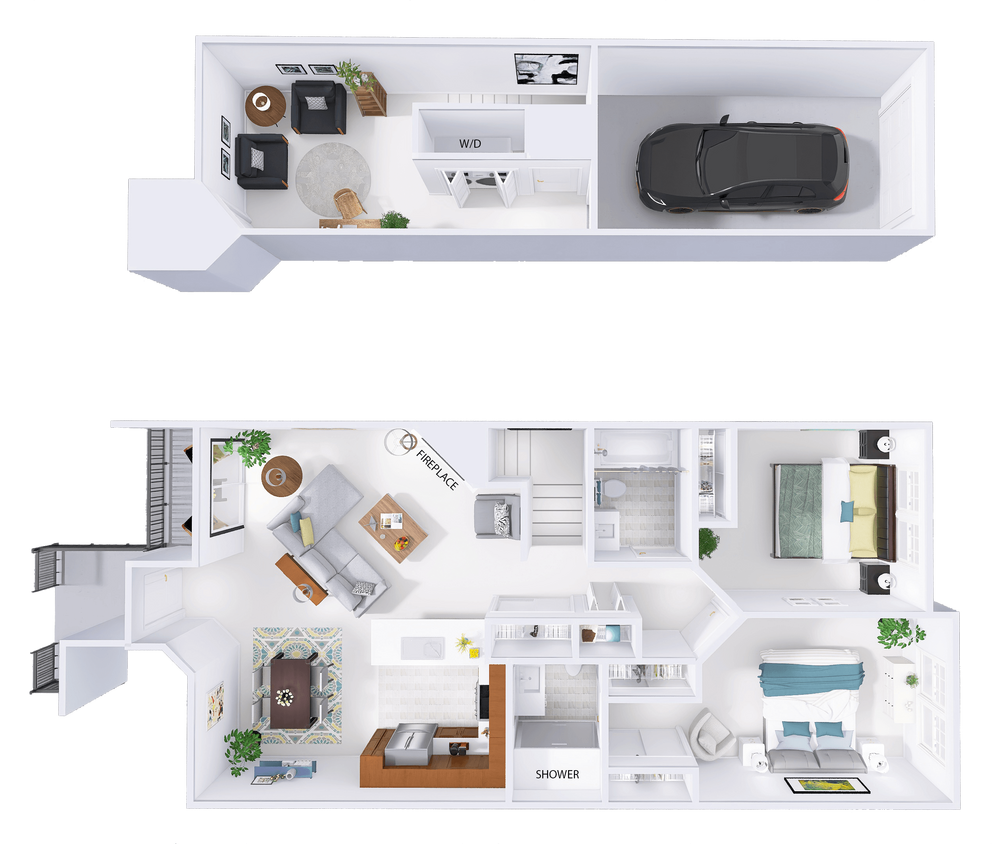Floor Plan - 2 Bed, 2 Bath + Den w/ 1 Car Garage - Lower Int...