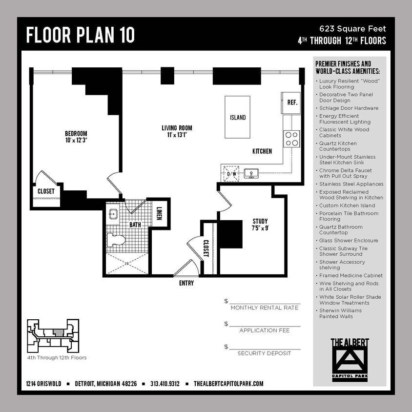 Floor Plan - 1 Bedroom w/ Den Unit - A10