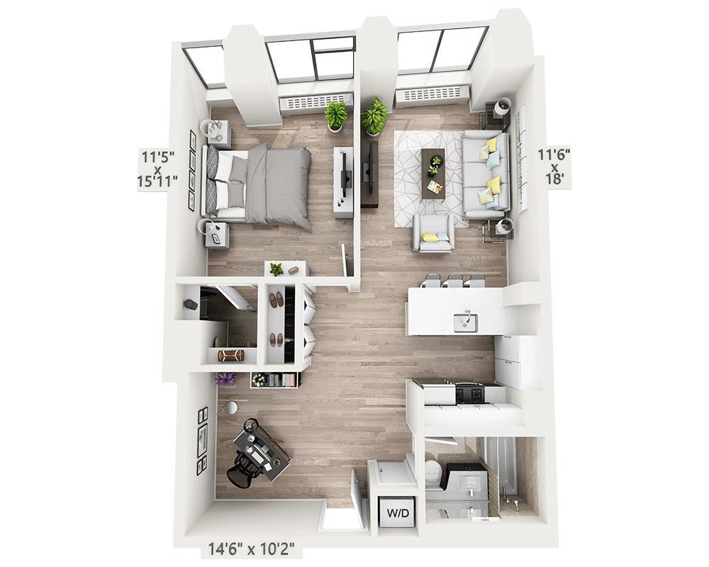 Floor Plan - One Bedroom w/Home Office F