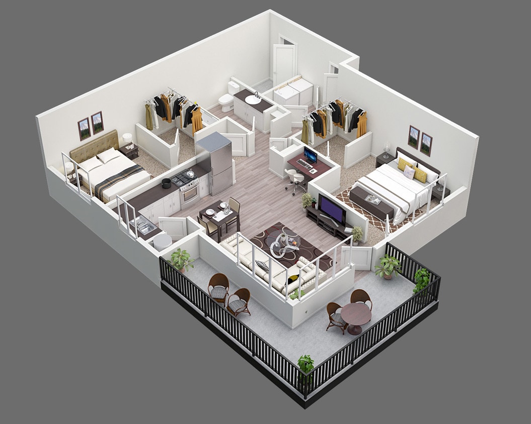 Floor Plan - Two Bed One Bath C