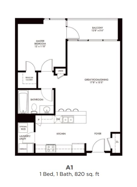 Floor Plan - A1 - One Bedroom One Bath