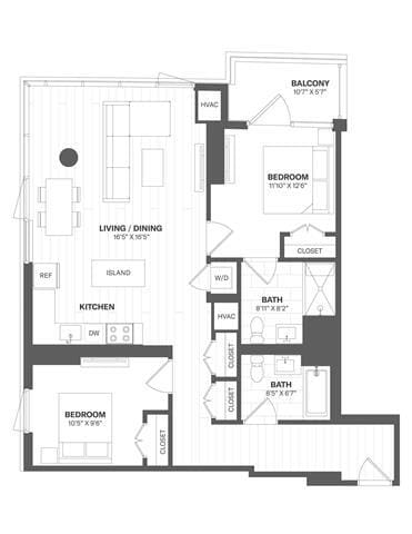 Floor Plan - 2 Bed/2 Bath-b50